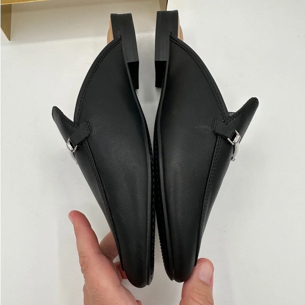 RACHEL ZOE Alani Black Faux Leather Mules Silver Horsebit Buckle Detail NWT 10 - Picture 8 of 12